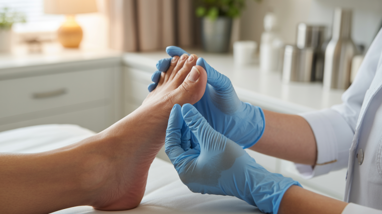 Podiatry treatment for discoloured brittle toenails caused by fungal infection